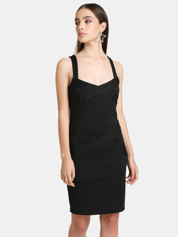 Kazo - Black Solid Bandage Mini Dress
