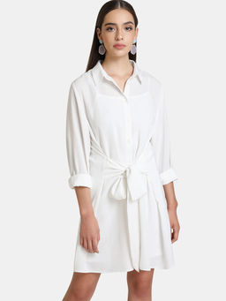 Kazo - White Solid Tie-Knot Mini Dress With Spaghetti (Set of 2)