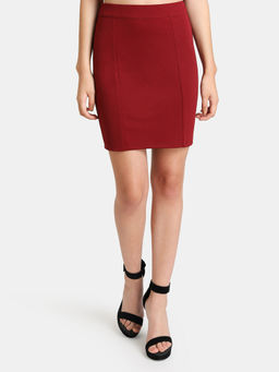 Kazo - Maroon Solid Textured Mini Skirt