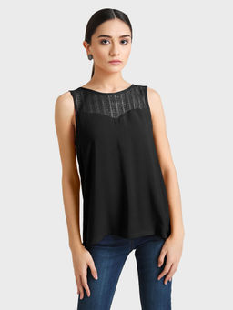 Kazo - Black Solid Lace Detailed Top