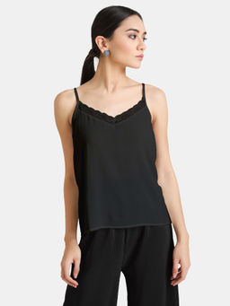 Kazo - Black Solid Lace Detailed Singlet