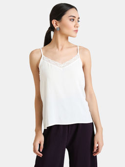 Kazo - White Solid Lace Detailed Singlet
