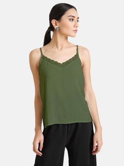 Kazo - Green Solid Lace Detailed Singlet