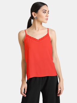 Kazo - Red Solid Lace Detailed Singlet