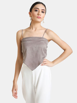 Kazo - Grey Solid Scarf Top
