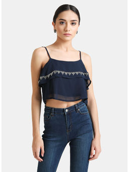 Kazo - Navy Blue Solid Chain Detail Crop Top
