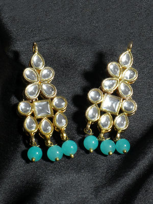 Karatcart Gold Plated Mint Blue Beads Kundan Dangler Earrings