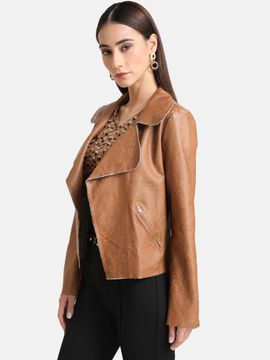 Kazo Brown Solid Suede Jacket (XS 