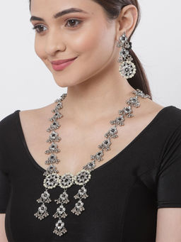 Karatcart - Afghani Tribal Oxidised Silver Kundan Designer Rani Haar Necklace Set