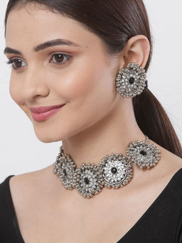 Karatcart - Afghani Tribal Oxidised Silver-Plated Handcrafted Choker Necklace Set