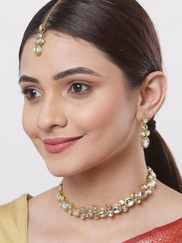 Karatcart - Gold-Plated Handcrafted Kundan Choker Necklace Set