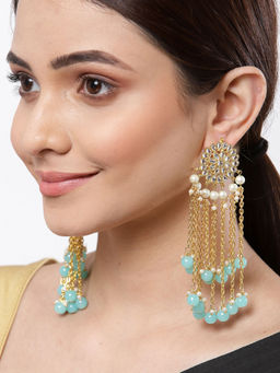 Karatcart - Gold Plated Light Blue Kundan Tassel Earrings