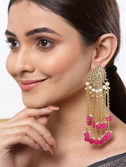Karatcart - Gold Plated Pink Kundan Tassel Earrings