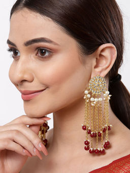 Karatcart - Gold Plated Red Kundan Tassel Earrings