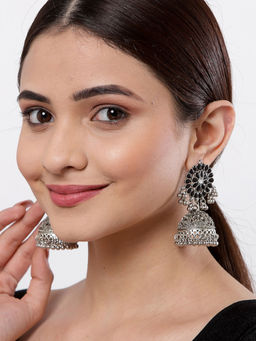 Karatcart - Oxidised Silver Peacock Jhumki Earrings
