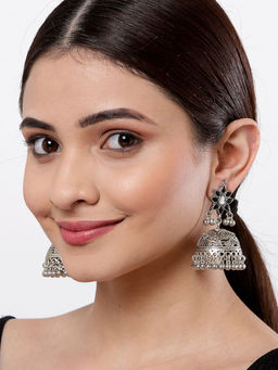 Karatcart - Oxidised Silver Jhumki Earrings