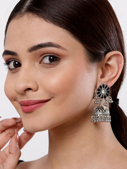 Karatcart - Dome Shaped Oxidised Silver Jhumki Earrings