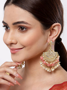 Karatcart - Peacock Shaped Pearl And Kundan Studded Chandbali Earrings