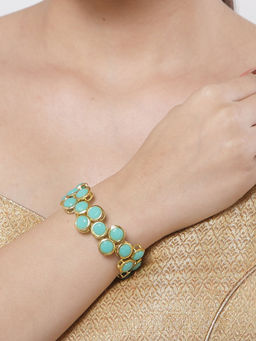 Karatcart - Mint Blue Kundan Gold-Plated Embellished Wraparound Bracelet