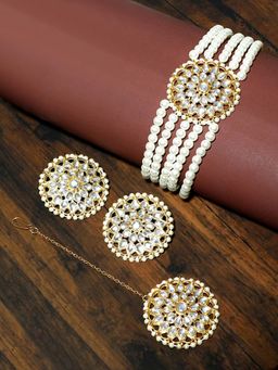 Karatcart - Gold Plated Pearl Beads Kundan Choker Necklace Set