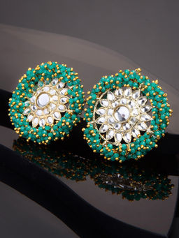 Karatcart - Green Crystal Studded Gold Plated Kundan Stud Earrings