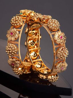 Karatcart - Gold-Plated Handcrafted Floral Jadau Bangles for Women