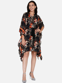 The Kaftan Company - Black Printed Brushed Floral Kaftan Dress With Belt (Pack of 2)