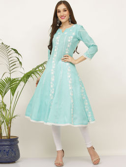 Kaanchie Nanggia - Blue Embroidery Pure Cotton Kurta