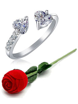 Karatcart - Silver Mixed Metal Ring With Rose Gift Set (Set of 2)