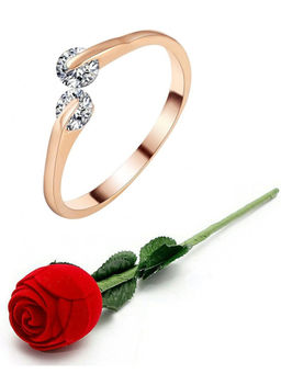 Karatcart - Rose Gold Mixed Metal Ring With Rose Gift Set (Set of 2)