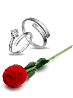 Karatcart - Silver Mixed Metal Rings With Rose Gift (Set Of 3)