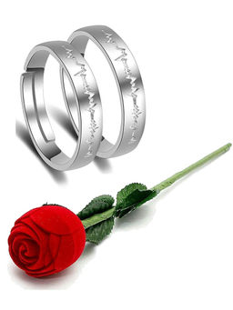 Karatcart - Silver Mixed Metal Rings With Rose Gift (Set Of 3)