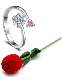 Karatcart - Silver Mixed Metal Ring With Rose Gift Set (Set of 2)
