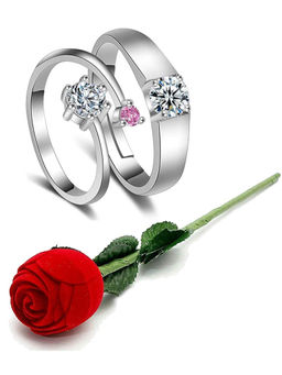 Karatcart - Silver Mixed Metal Rings With Rose Gift (Set Of 3)