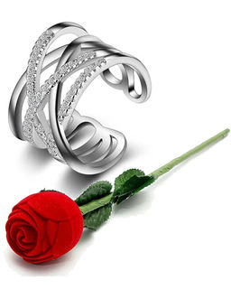 Karatcart - Silver Mixed Metal Ring With Rose Gift Set (Set of 2)