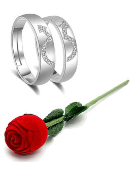 Karatcart - Silver Mixed Metal Rings With Rose Gift (Set Of 3)