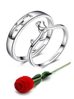 Karatcart - Silver Mixed Metal Rings With Rose Gift (Set Of 3)