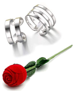 Karatcart - Silver Mixed Metal Rings With Rose Gift (Set Of 3)