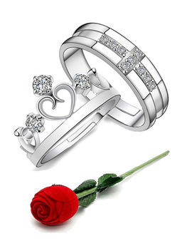 Karatcart - Silver Mixed Metal Rings With Rose Gift (Set Of 3)
