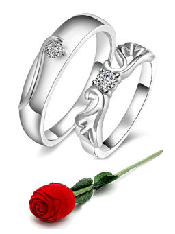 Karatcart - Silver Mixed Metal Rings With Rose Gift (Set Of 3)