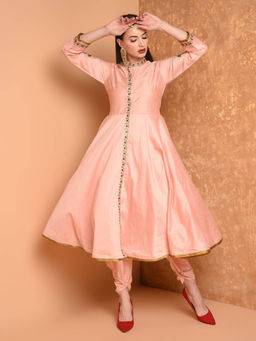 Kaanchie Nanggia - Peach Embroidered Kurta And Dhoti Pant (Set of 2)