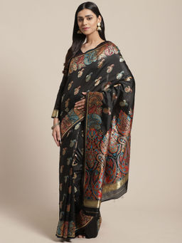 Sareemall - Black Party Silk Blend Banarasi Saree With Unstitched Blouse