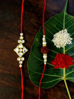 Karatcart - Gold-Plated Kundan Rakhi Set of 2