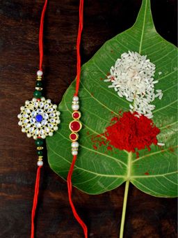 Karatcart - Gold-Plated Kundan Rakhi Set of 2