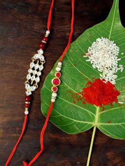 Karatcart - Gold-Plated Kundan Rakhi Set of 2