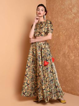 Kaanchie Nanggia - Beige Silk Lehenga With Blouse (Set Of 2)
