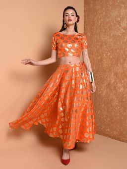 Kaanchie Nanggia - Orange Silk Lehenga With Blouse (Set Of 2)