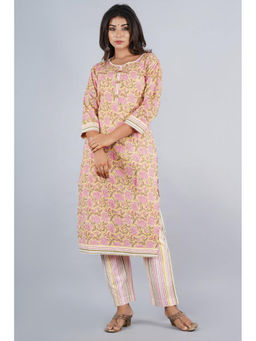 Biba - Yellow Cotton Dress Material Suit (Set of 3)