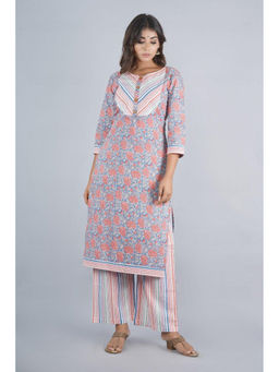 Biba - Blue Cotton Dress Material Suit (Set of 3)