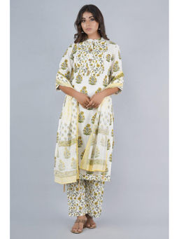 Biba - Yellow Cotton Dress Material Suit (Set of 3)
